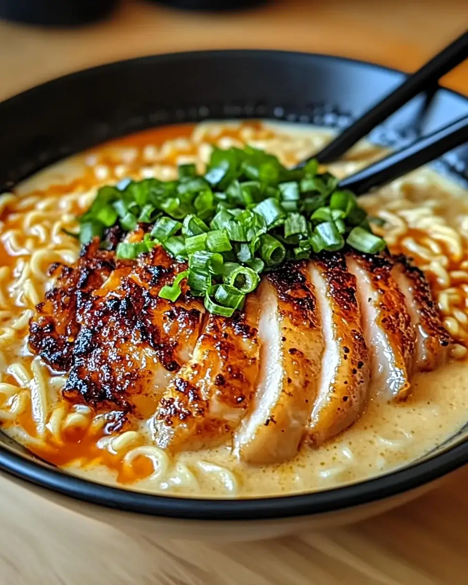 Feurige Hähnchen-Ramen mit cremiger Knoblauchsauce genießen!