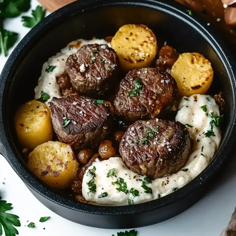 Herzhafte Steakbissen auf gefüllten Ofenkartoffeln genießen!