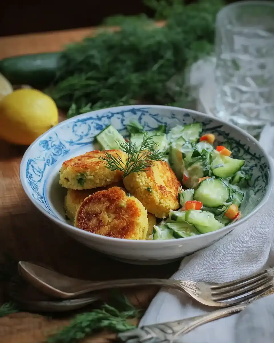Kartoffel-Couscous-Taler mit Gurkensalat einfach genießen!