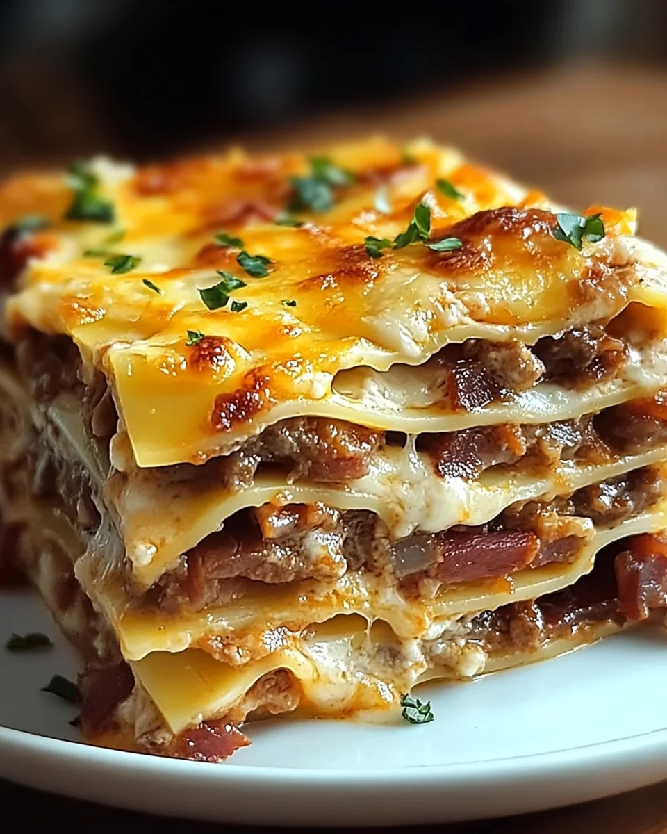 Käse-Bacon-Lasagne mit Parmesan und Knoblauch: Ein Genuss!