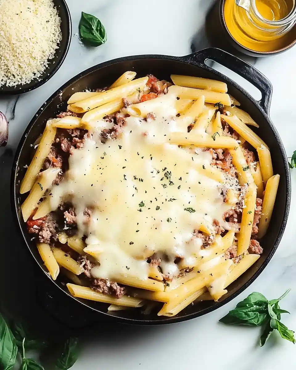 Käse-Penne mit Knoblauchbutter und Hackfleisch: Ein Genuss!