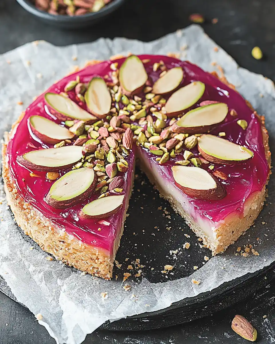 Rhabarber-Rosen-Umdrehkuchen mit Pistazienkrümel: Verführerisch lecker!