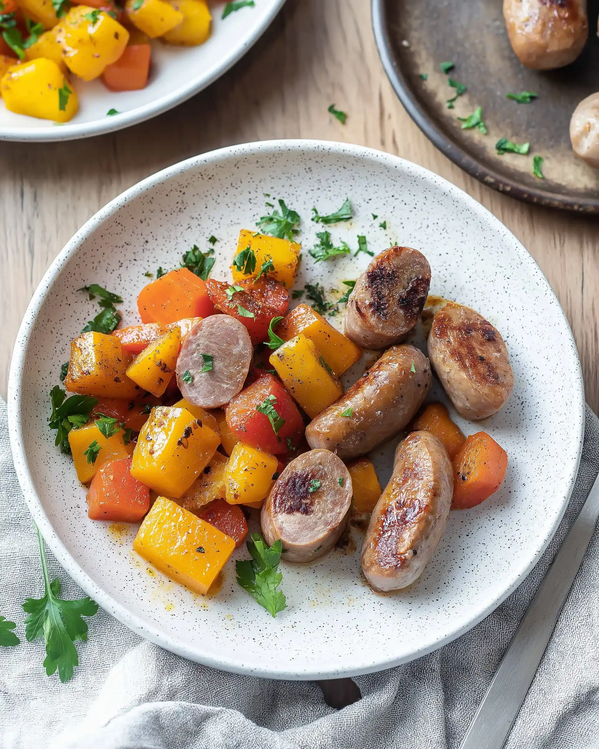 Blechgericht mit Würstchen, Paprika und Süßkartoffeln: Ein leckeres Rezept für kreative Genießer!