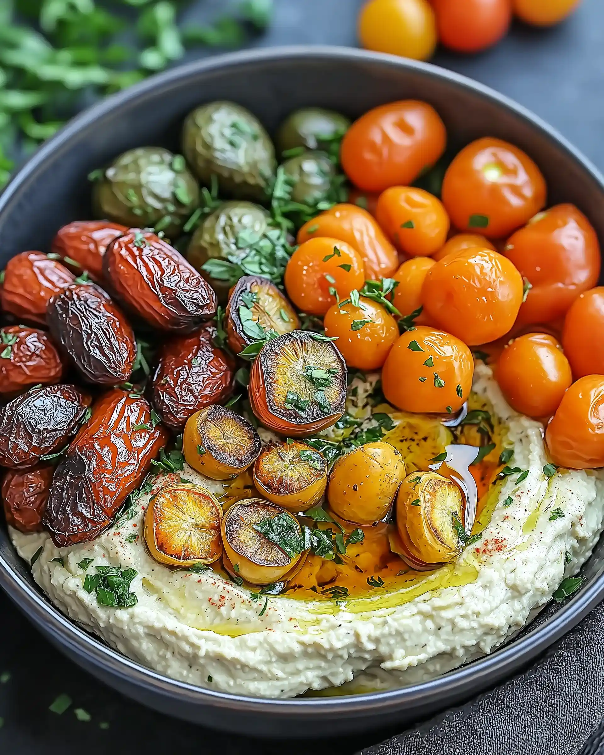 Geröstete Gemüse- und Hummus-Schüssel einfach zubereiten!