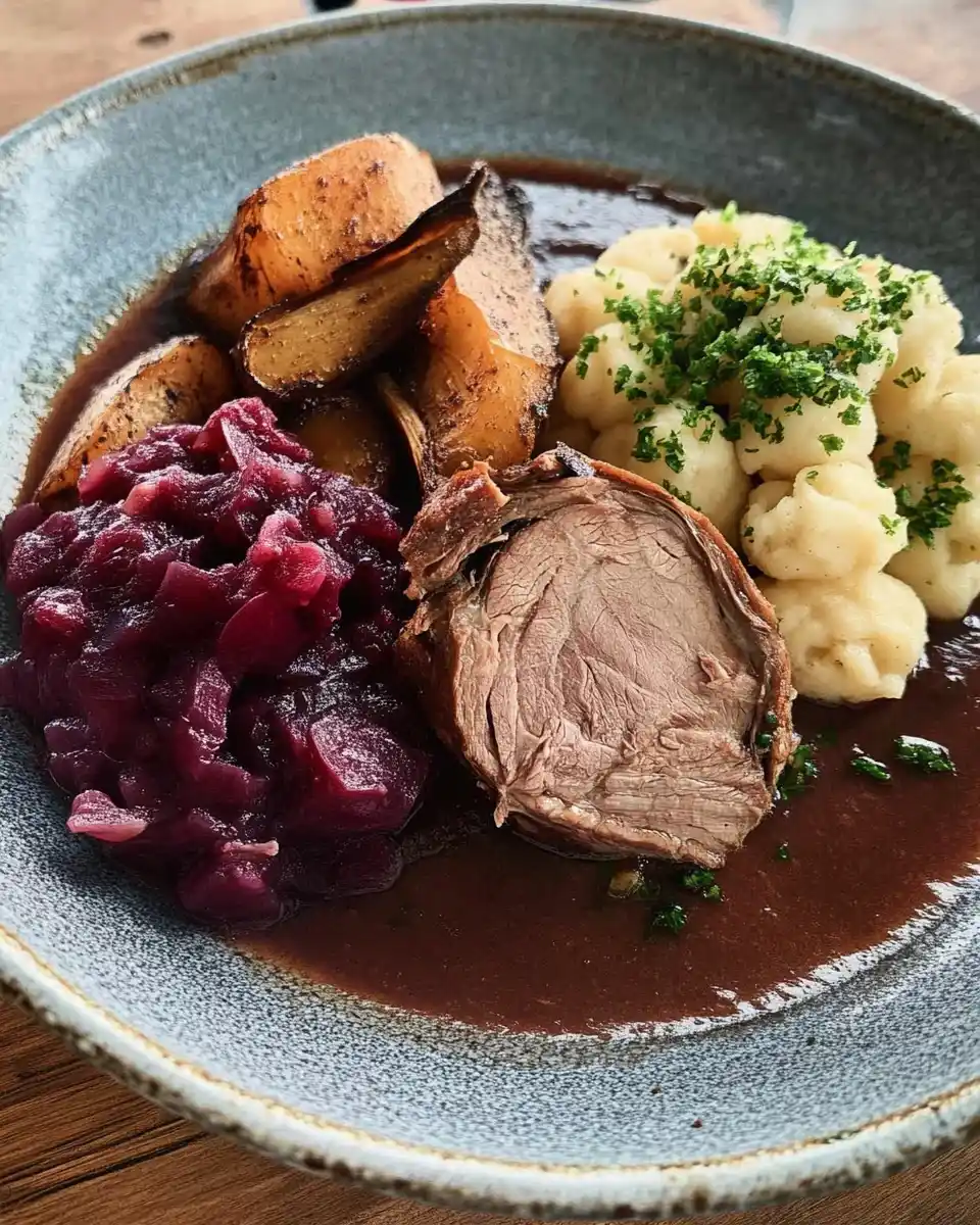 Herzhafter Wildbraten mit Rotkohl und Knödeln genießen!