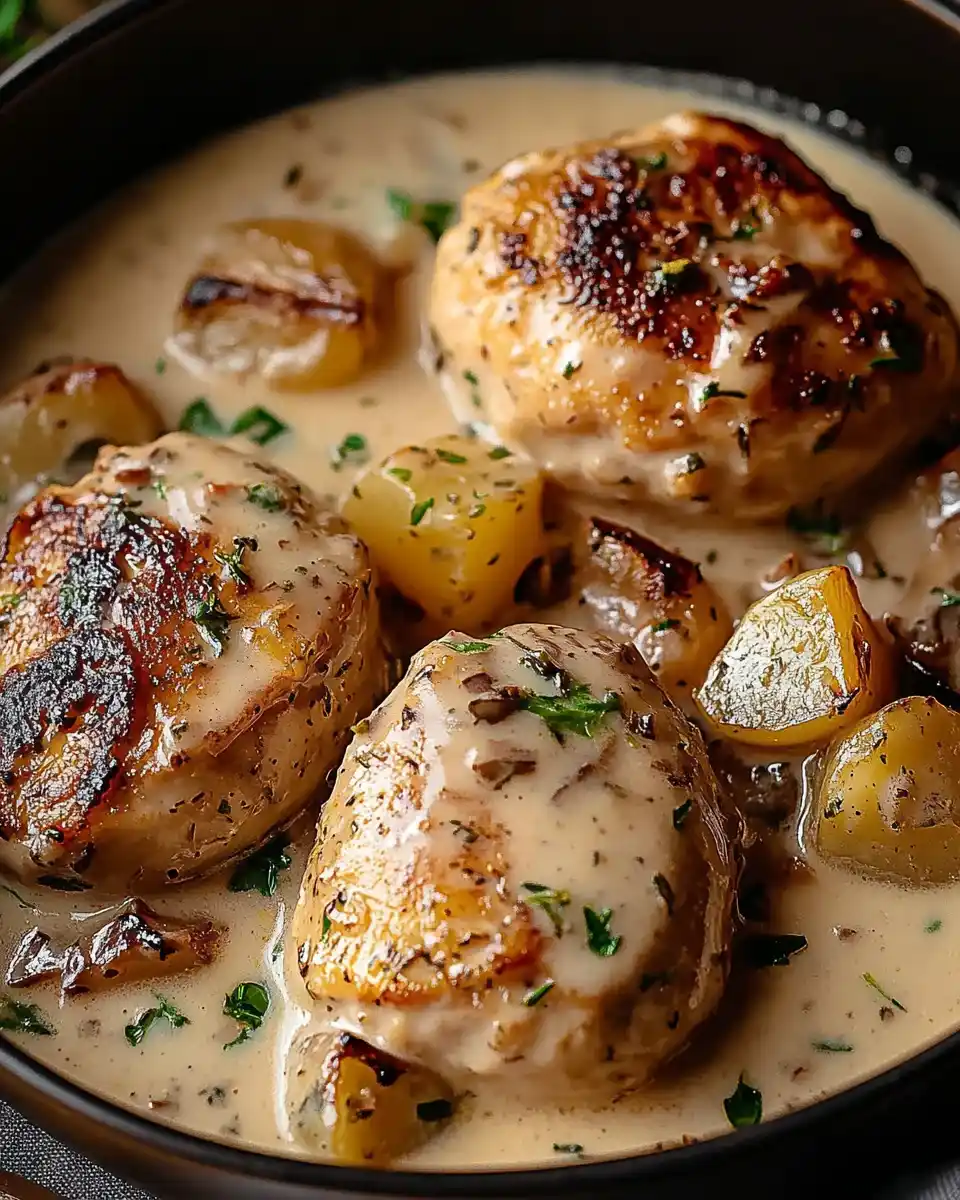Zartes Kräuter-Hühnchen in cremiger Weißweinsauce genießen!