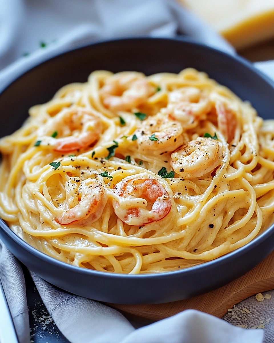 Spaghetti mit Garnelen in Frischkäsesauce genießen!