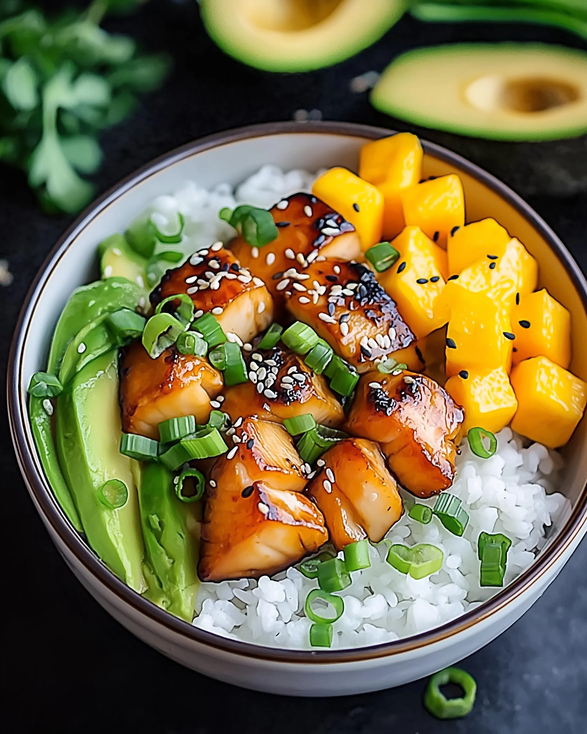 Teriyaki-Lachs mit Mango-Reisschüssel: Ein Genuss!