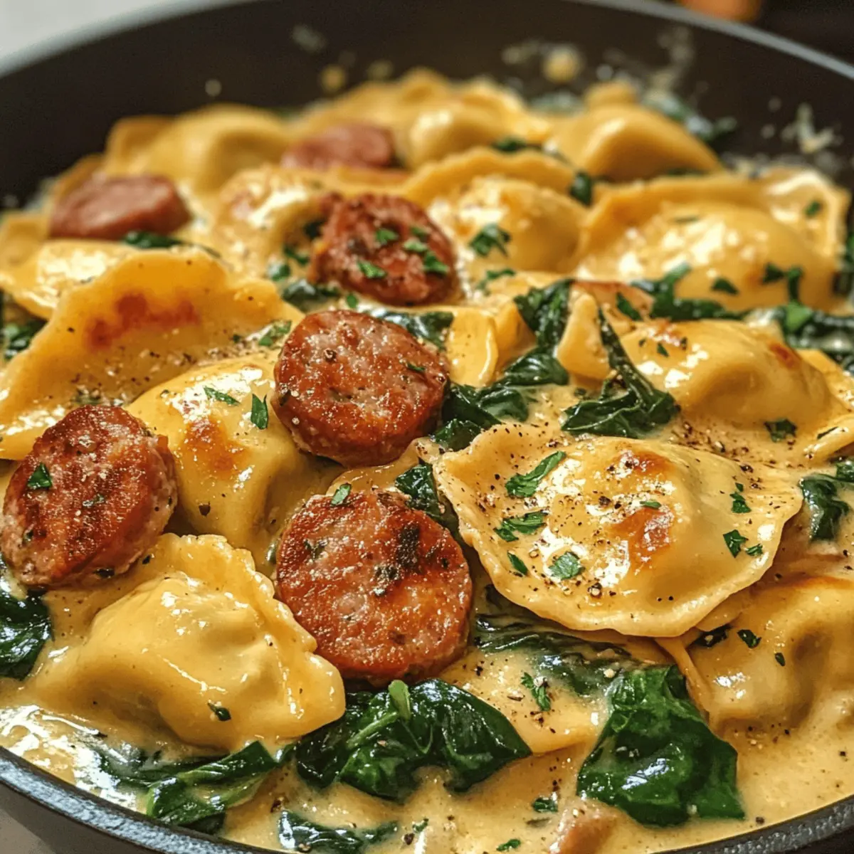 Cremige Pierogi und Truthahnwurst Pfanne Genuss