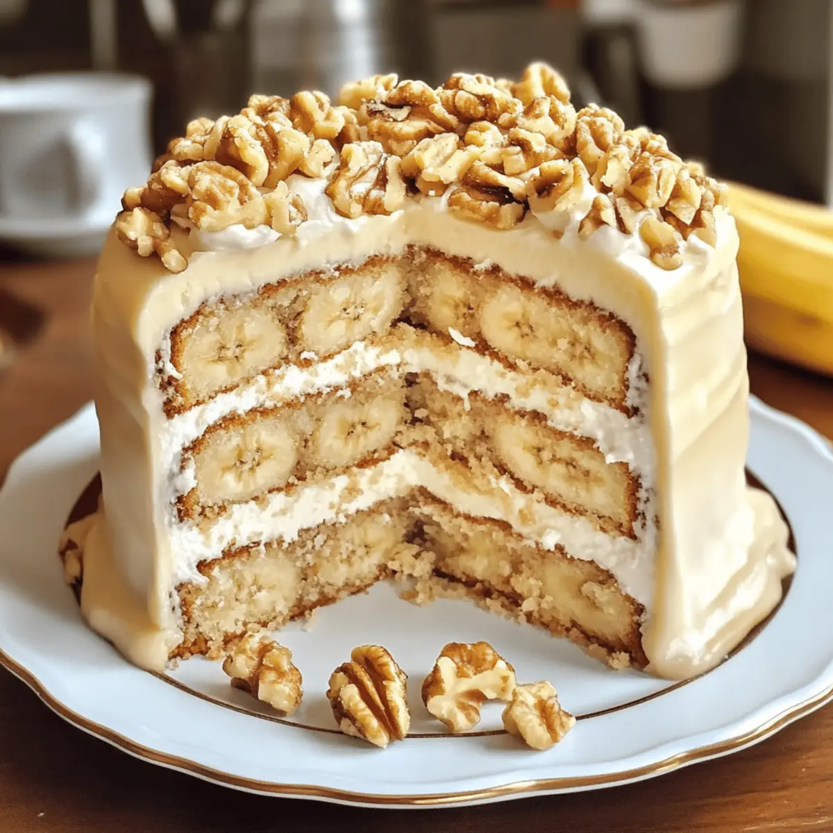 Bananen-Walnuss-Creme-Kuchen mit Weißer Schokolade