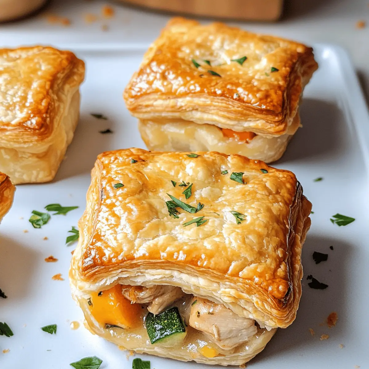 Mini-Hühnchen-Topf-Pasteten mit Blätterteig lecker und einfach
