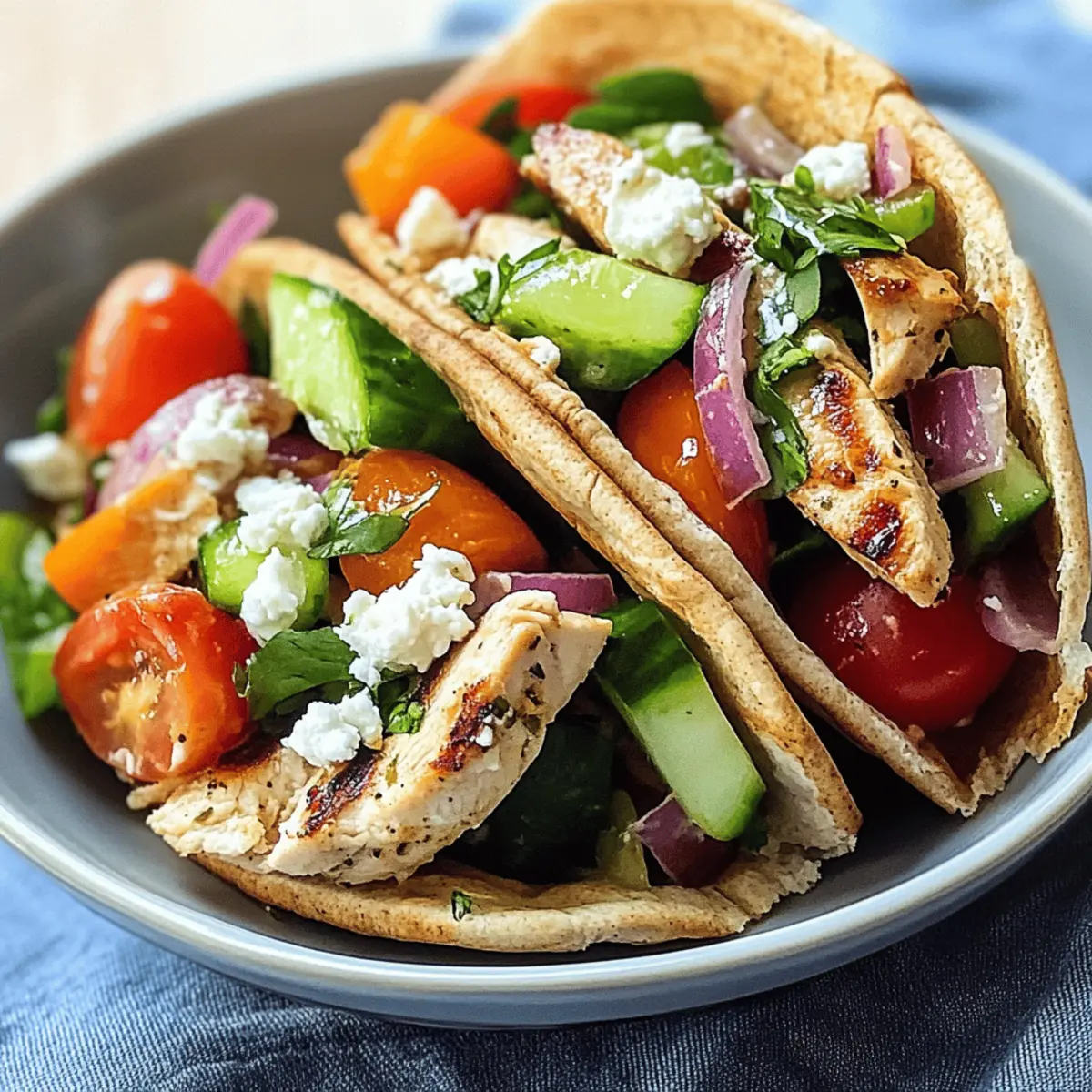 Griechische Salat Pita Taschen mit gegrilltem Hähnchen