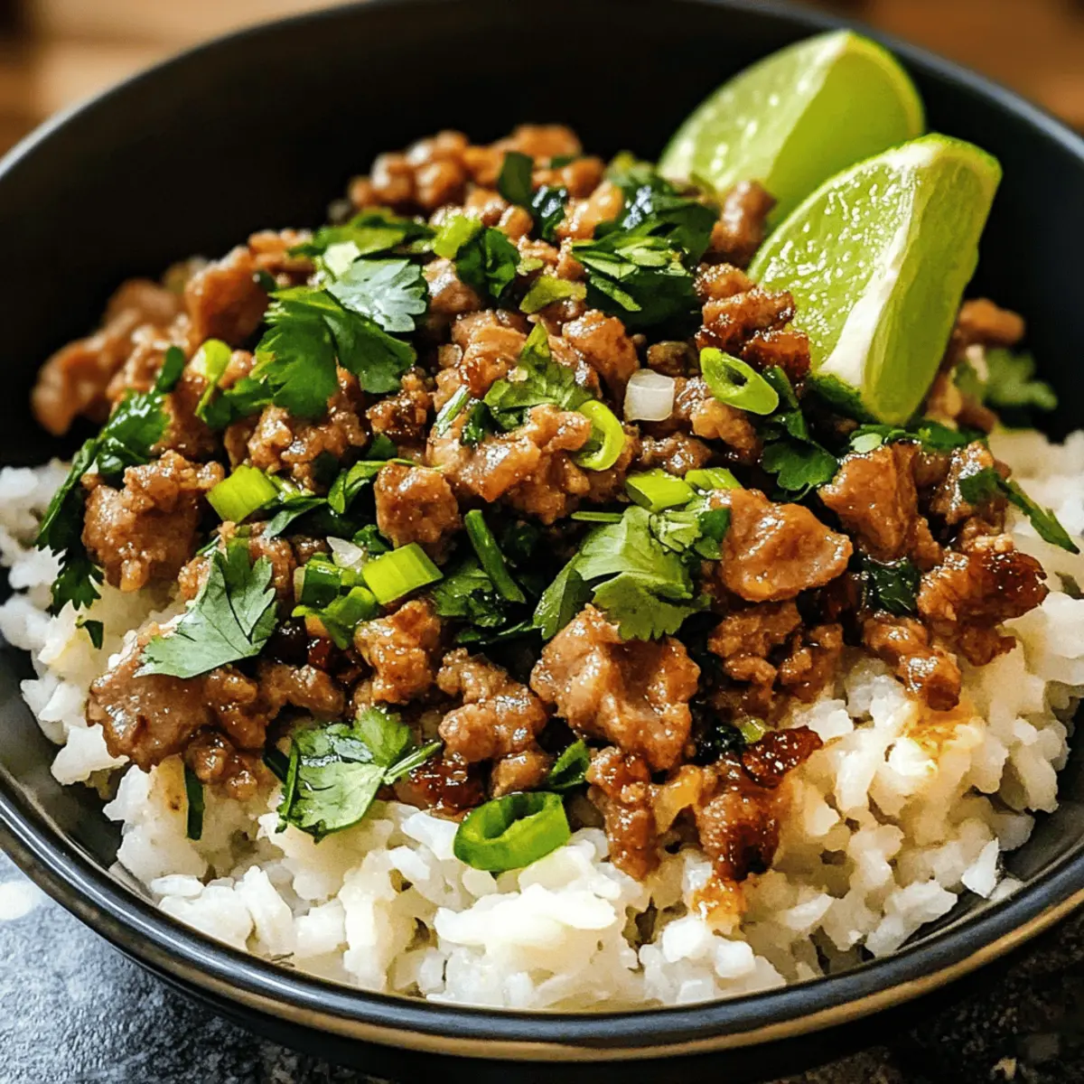Ingwer-Limetten-Schweinefleisch mit Kokosreis in 30 Minuten