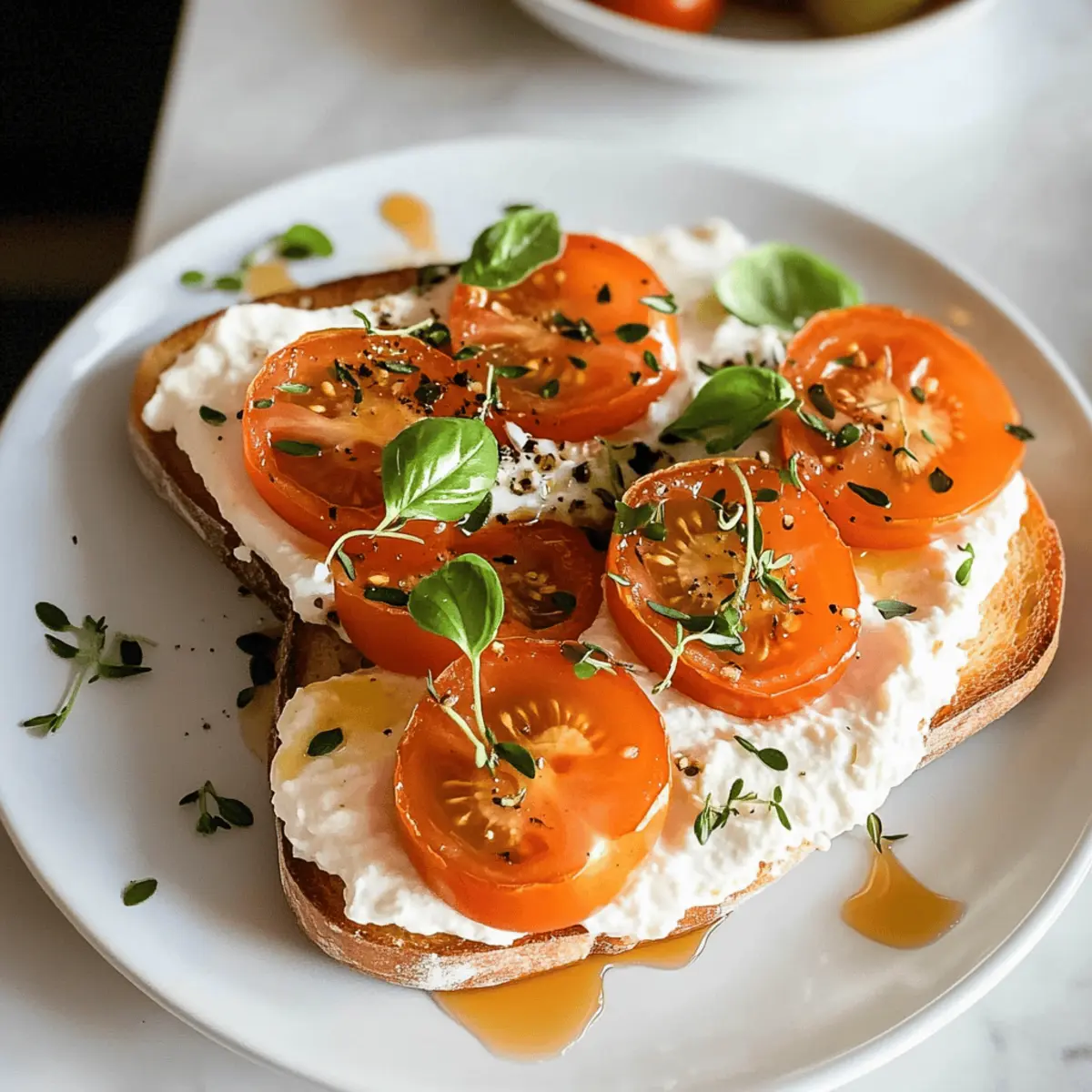 Herzhafter aufgeschlagener Hüttenkäse-Toast mit Tomaten