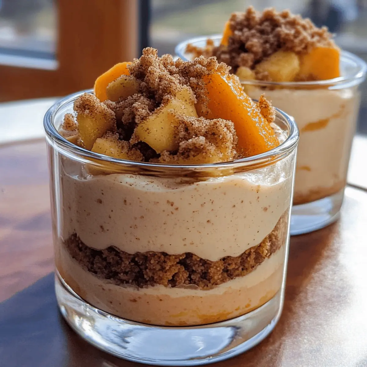Pfirsichmousse mit Zimt-Crunch für heiße Sommertage