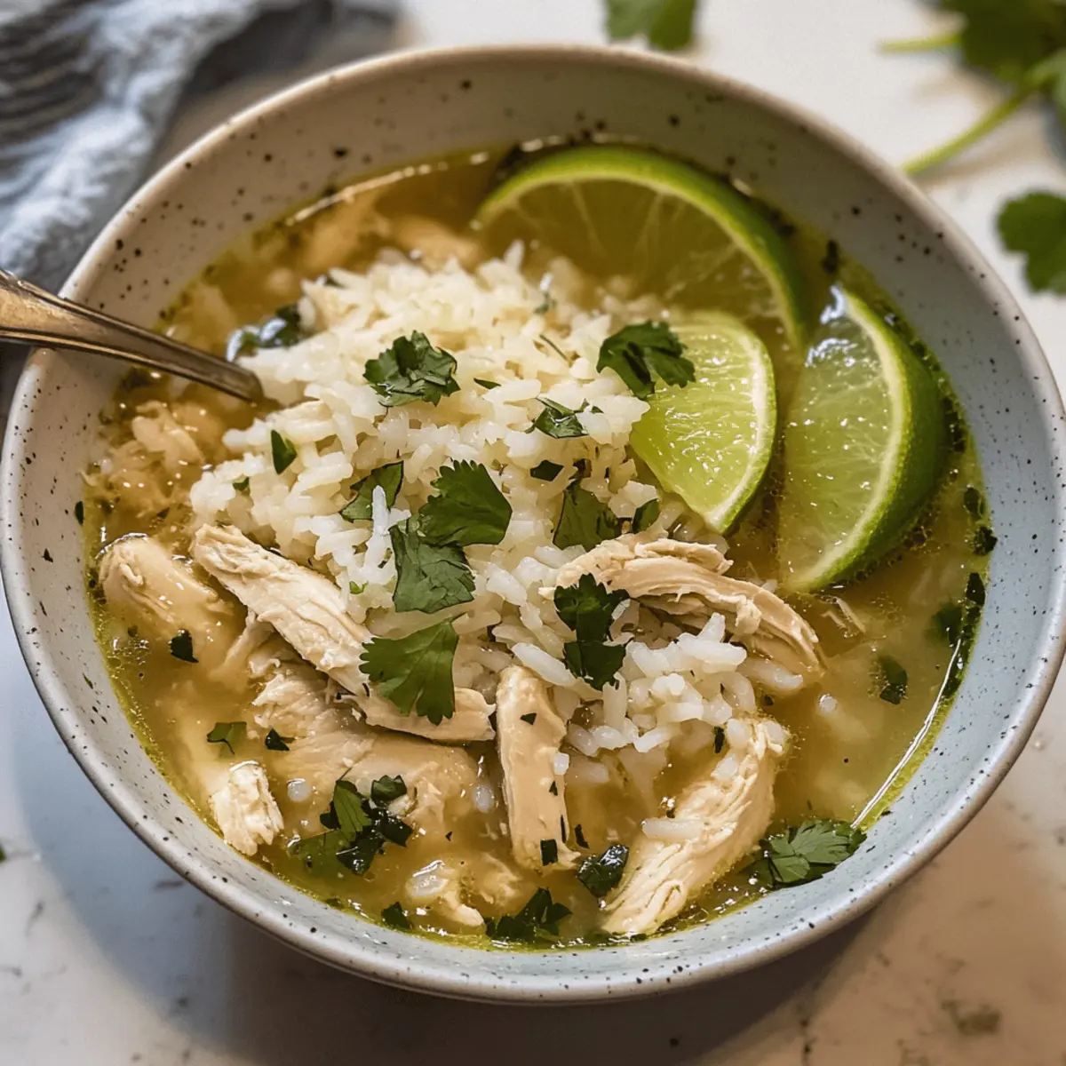 Ingwer-Limetten-Hühnchen- und Reis-Suppe für Wohlfühlmomente