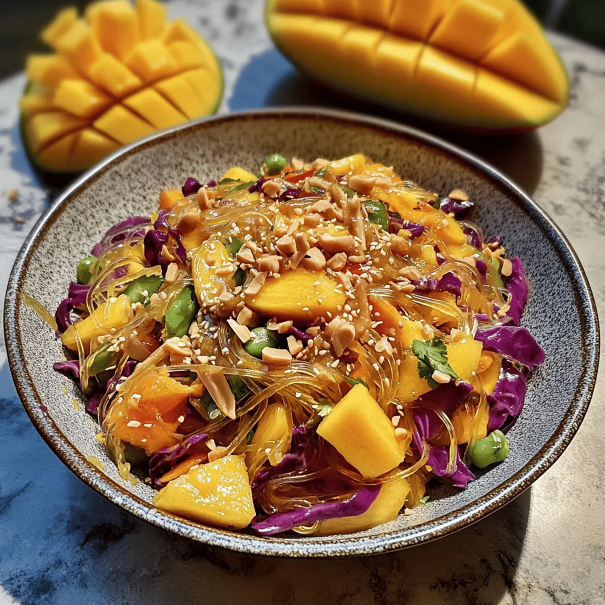 Bunter Asiatischer Glasnudelsalat mit Mango und Erdnuss-Dressing