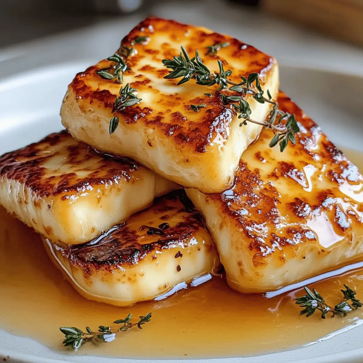 Goldener Halloumi mit Honig und Thymian einfach zubereiten