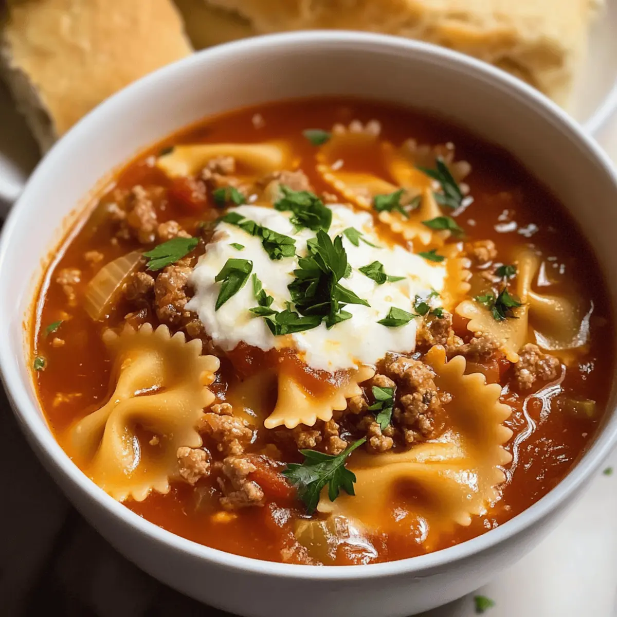 Lasagne-Suppe mit Fliegenblatt-Pasta für Gemütliche Abende