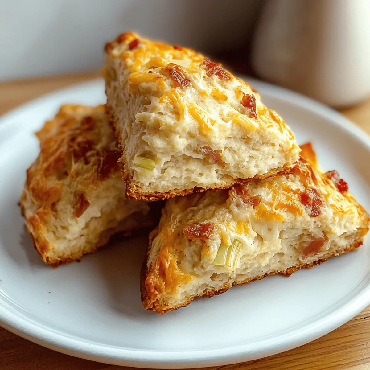 Herzhafte Speck-Cheddar-Käse und Zwiebel-Scones für Genuss
