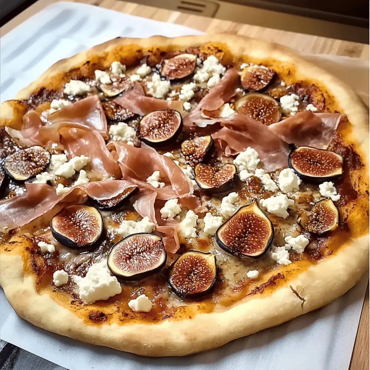 Einfache Feigenpizza mit Ziegenkäse und Prosciutto genießen
