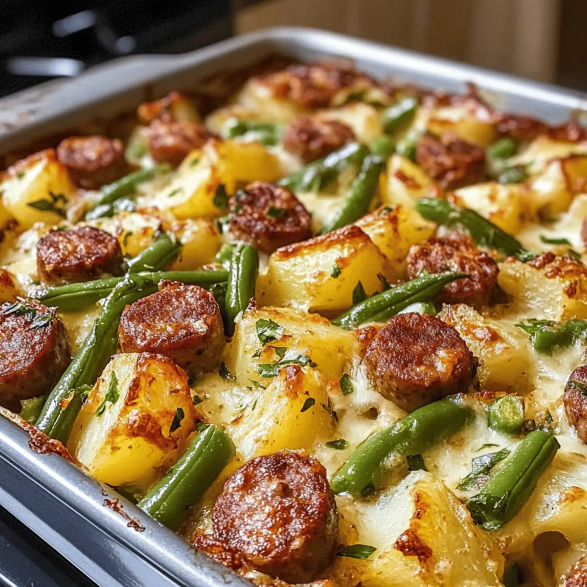 Köstlicher Wurst Bohnen Kartoffel Auflauf für die Familie