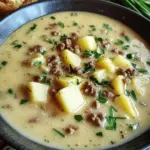 Cheese-Leek-Soup with Minced Meat and Potatoes