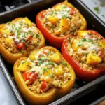 Teriyaki-Ananas-Hühnchen-Reis gefüllte Paprika