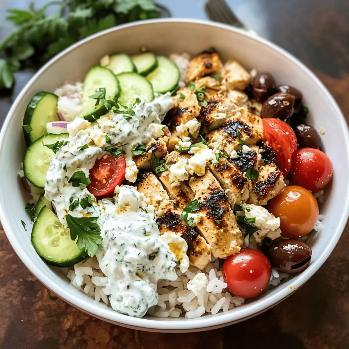 Griechische Hähnchen Schüssel für ein schnelles Abendessen