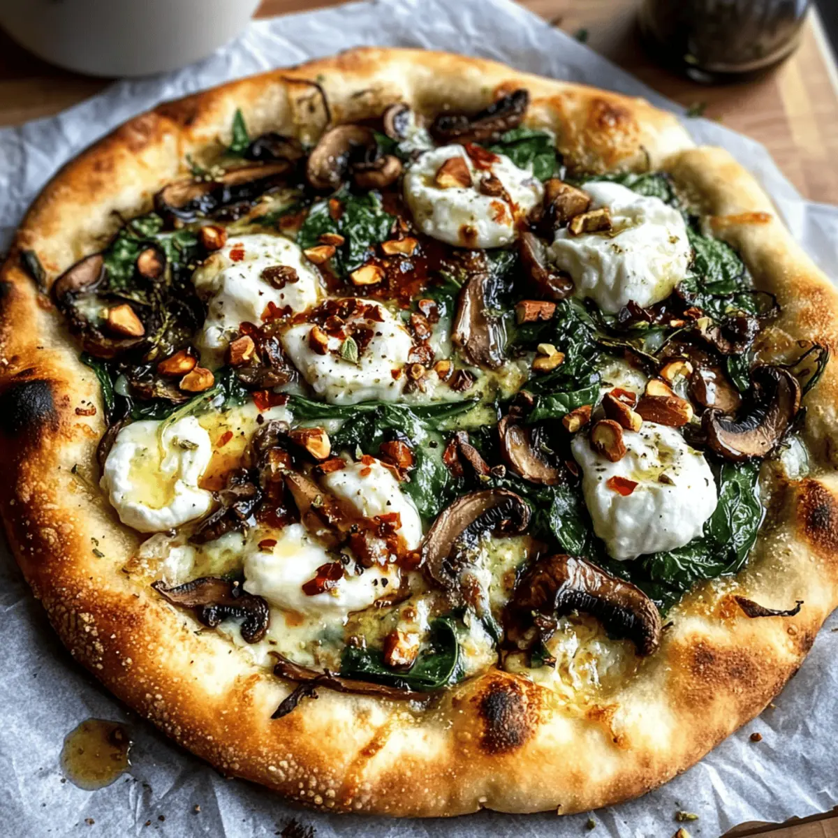 Burrata Pistazie weiße Pizza für gemütliche Nächte