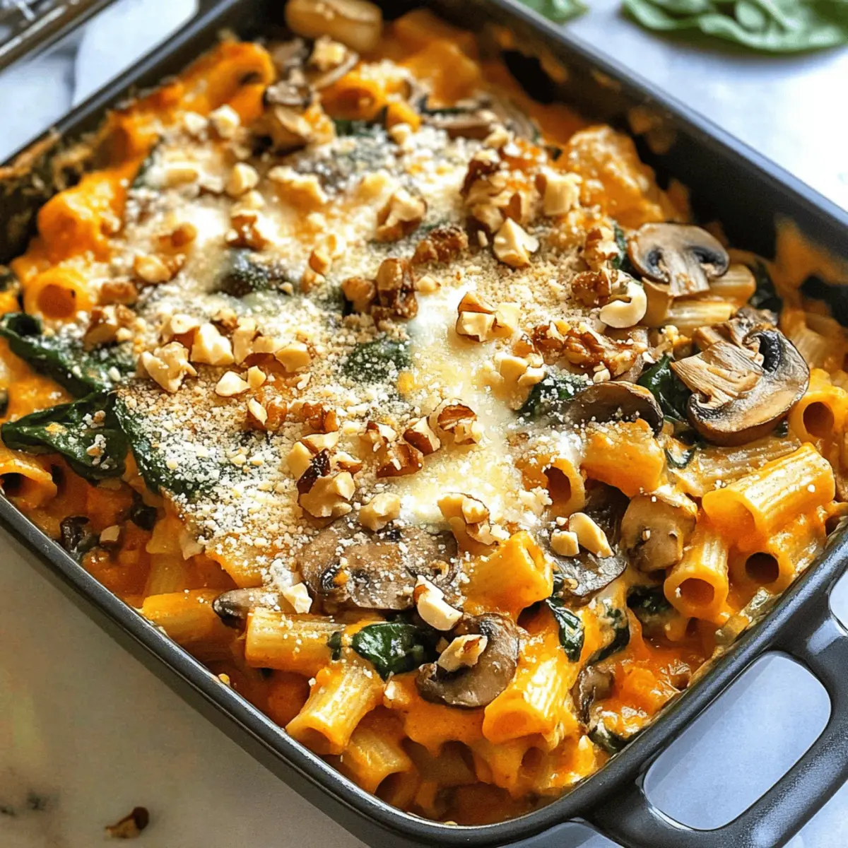 Nudelauflauf mit Kürbis-Tomatensoße für Herbstgenuss
