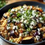 Einfache Auberginen Reispfanne mit Feta Rezept