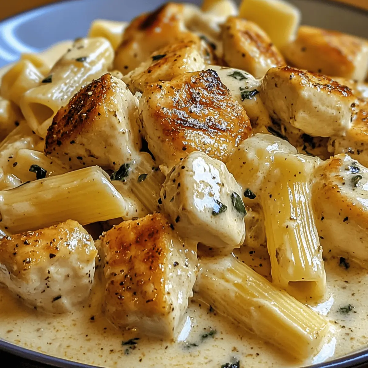 Cremiges Knoblauchbutter-Huhn und Rigatoni genießen