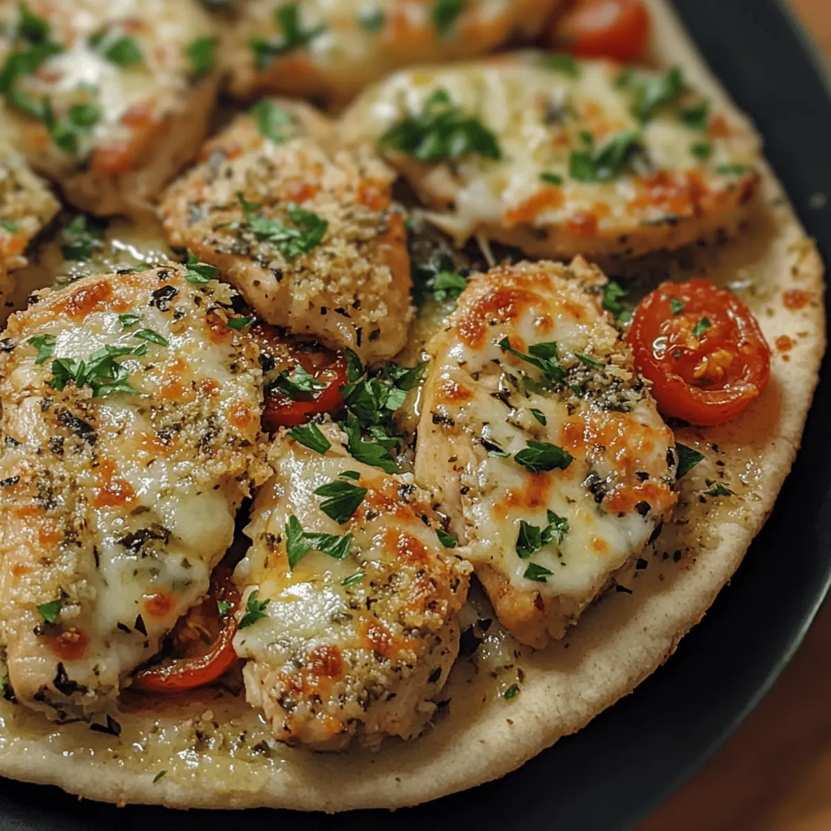 Toskanisches Knoblauch-Hähnchen Pita Pizzas schnell und einfach