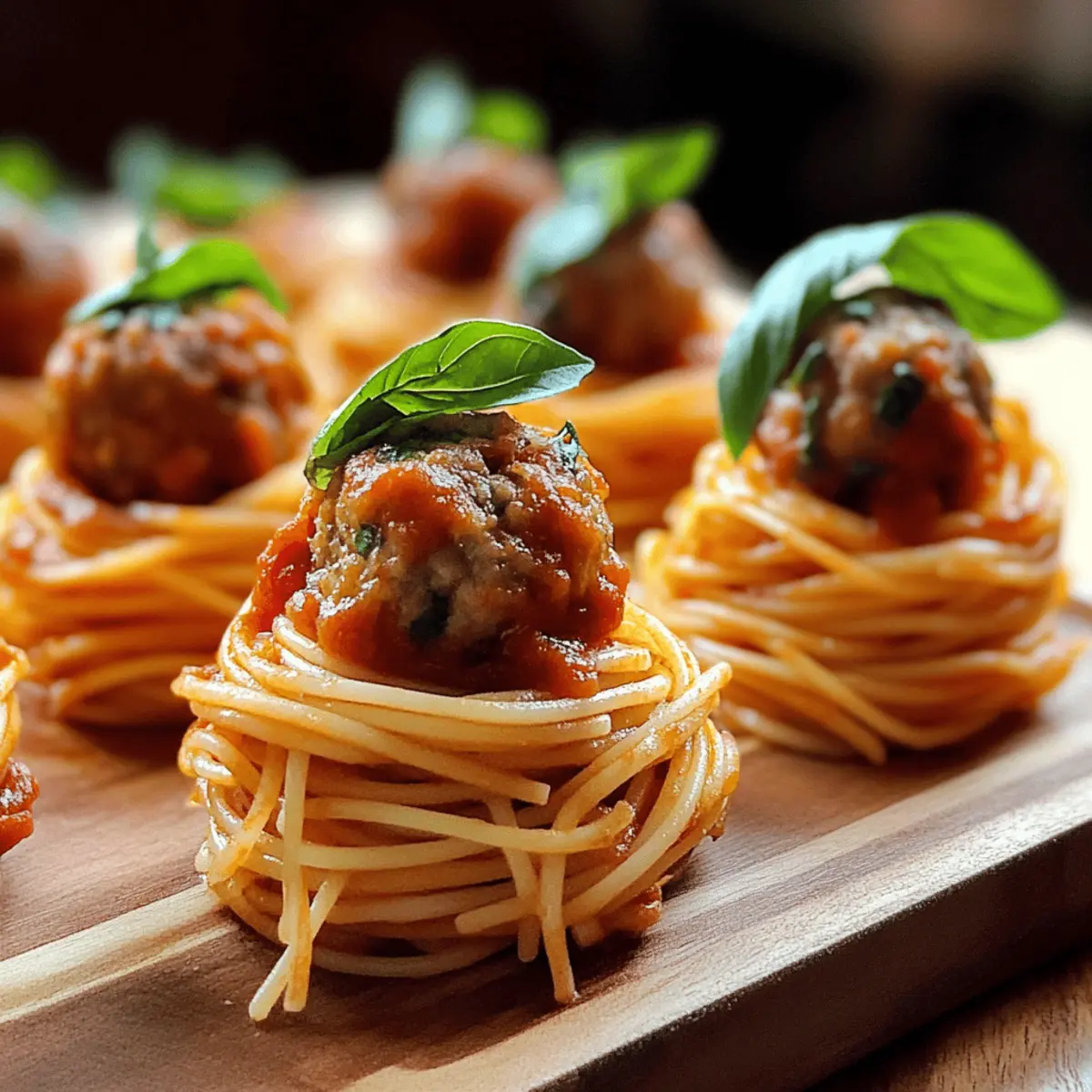 Mini-Spaghetti und Fleischbällchen Bissen für den Snack-Hit