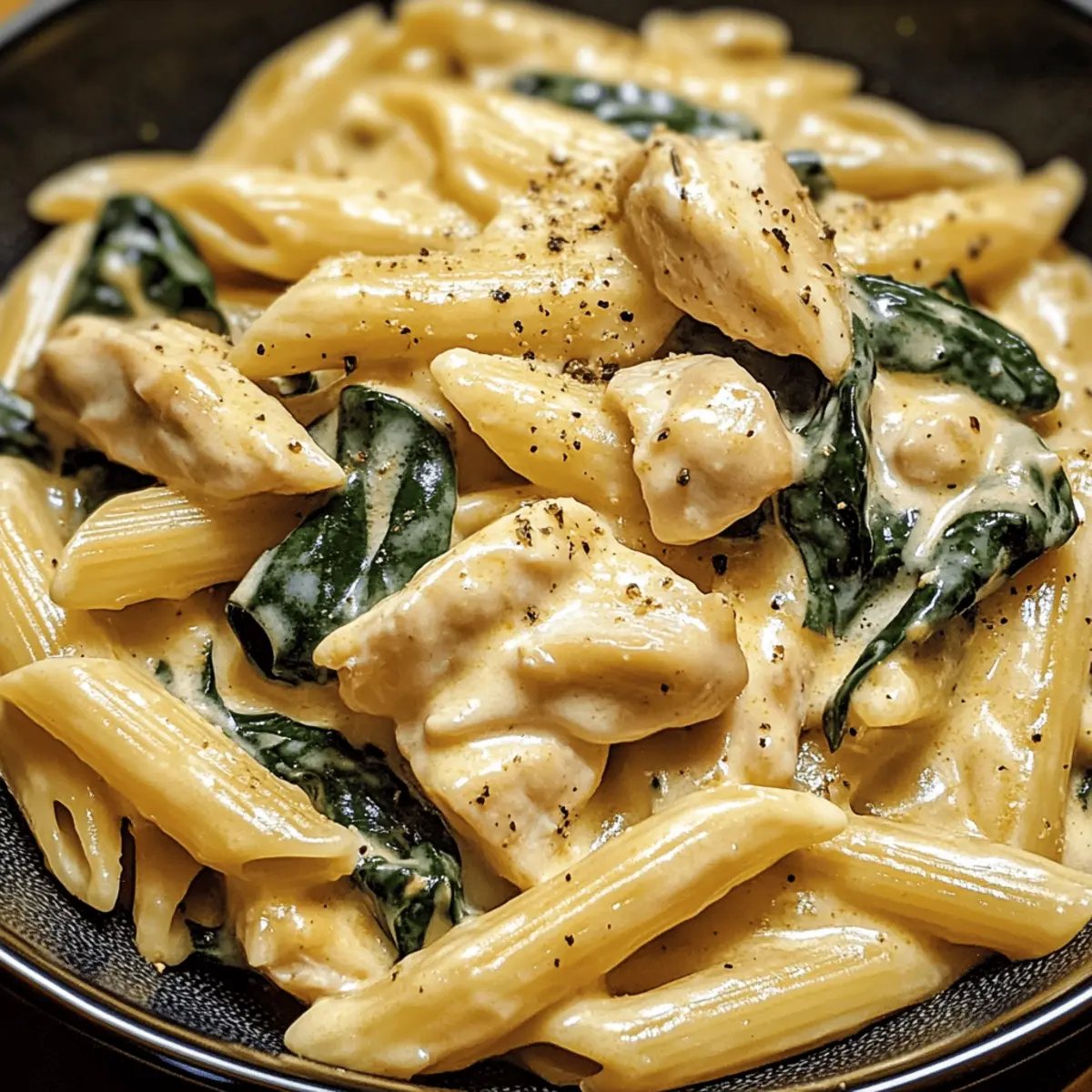 Frischkäse-Spinat-Hähnchen-Pasta für schnelle Abende
