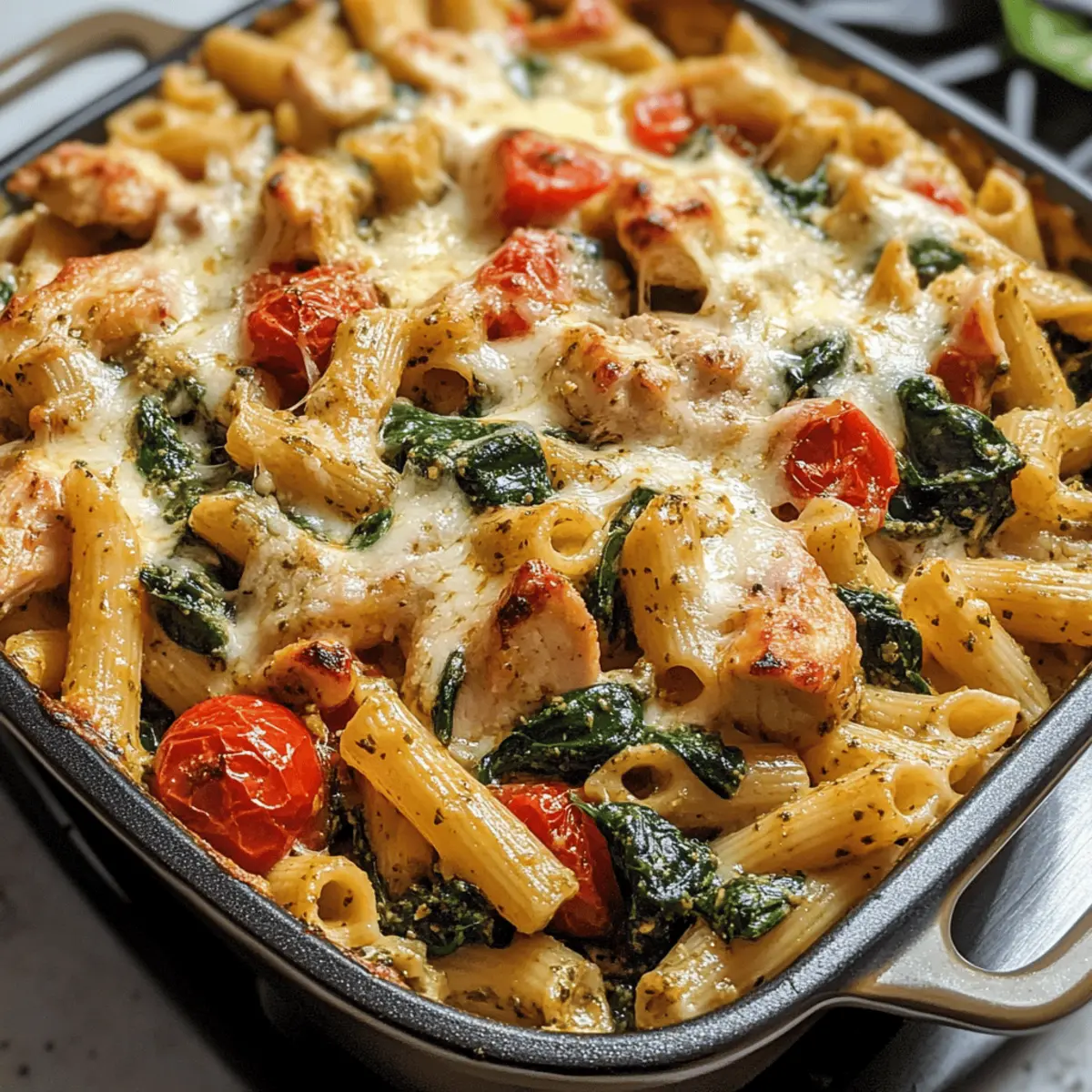 Pesto-Hühnchen-Pasta-Auflauf für die ganze Familie