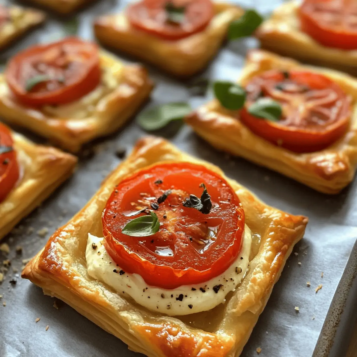 Vegane Blätterteigteilchen mit Frischkäse und Tomate