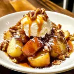 Zimtgebratene Äpfel mit Vanilleeis und gesalzenem Karamellsoße