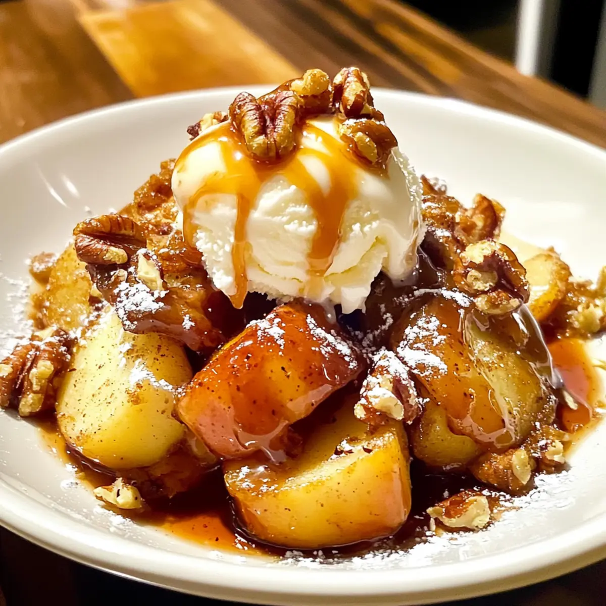 Zimtgebratene Äpfel mit Vanilleeis und Karamell
