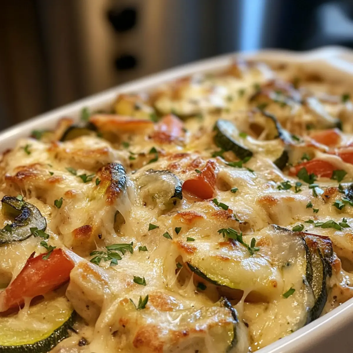 Cremige Caesar-Hähnchen- und Pilzauflauf für Genuss