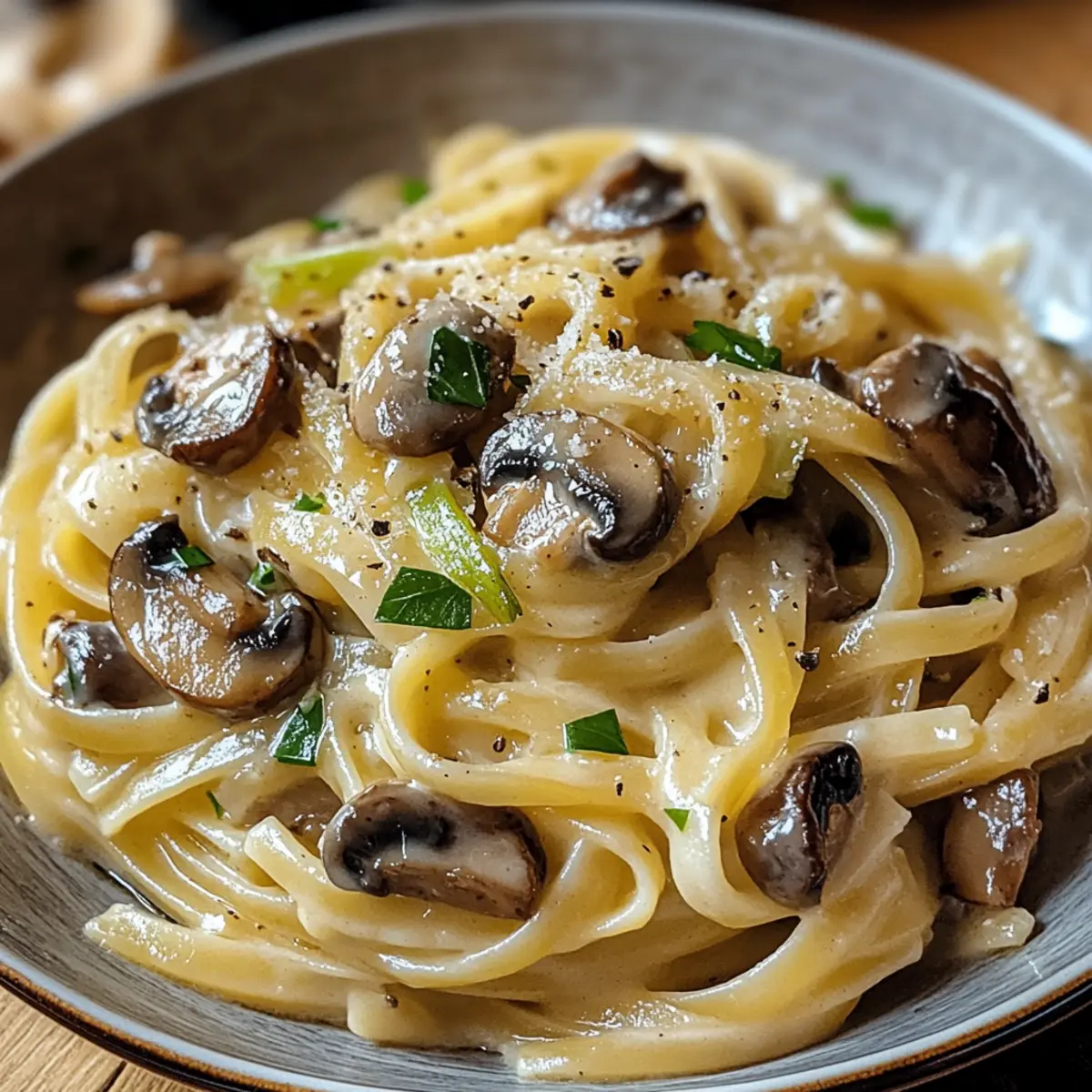 Karamellisierter Lauch und Pilz Gruyère Pasta Genuss