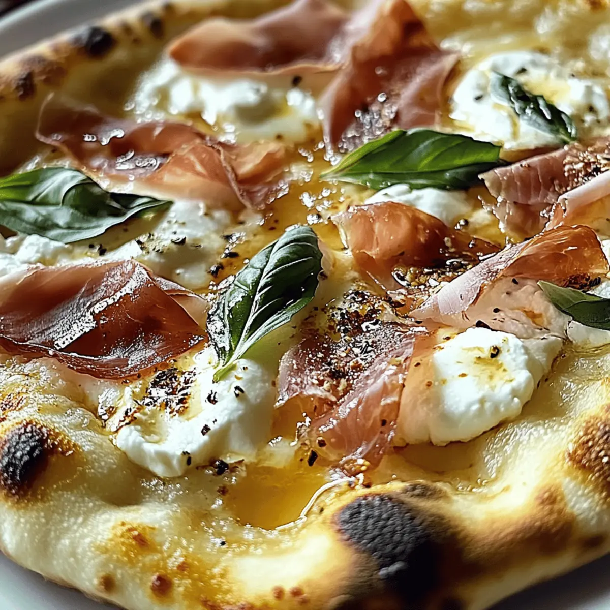 Weiße Pizza mit Prosciutto und heißem Honig