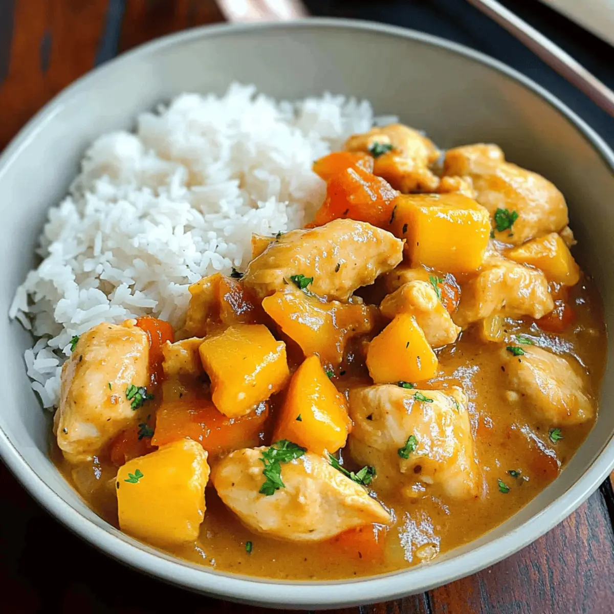 Mango-Hühnchen und Reis für ein schnelles Abendessen