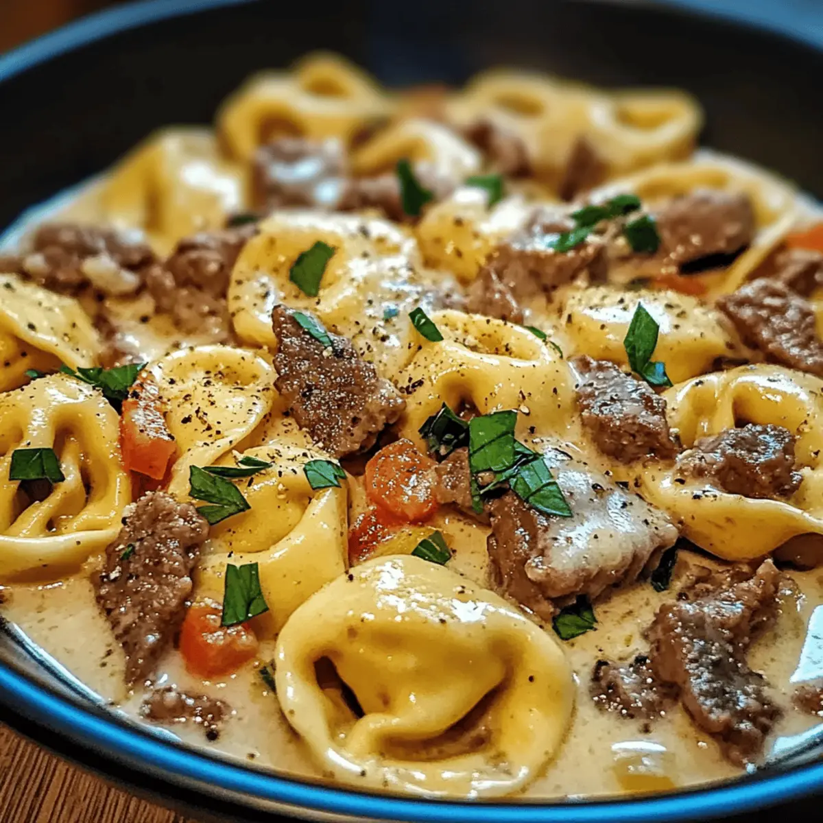 Köstliche Cheesesteak Tortellini in cremiger Provolone-Sauce