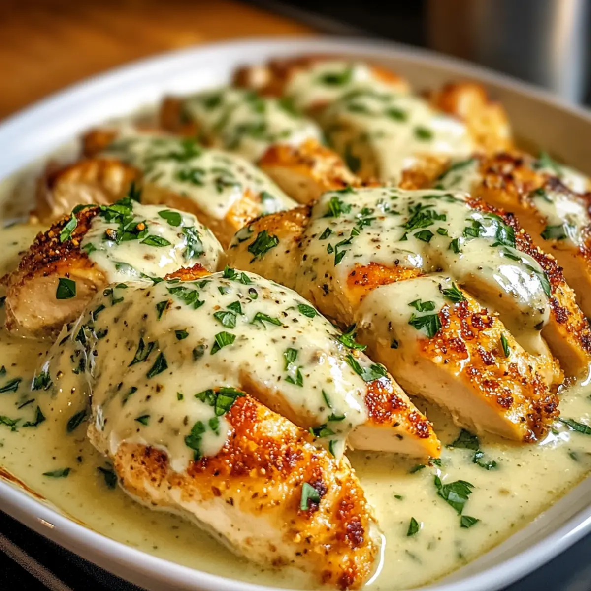 Überbackenes Caesar-Hähnchen mit cremiger Parmesan-Sauce