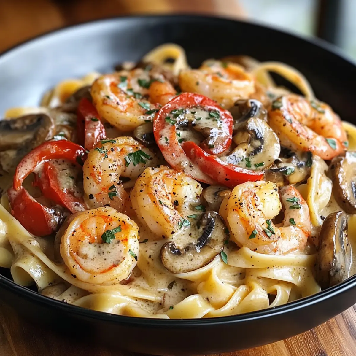 Schwarze Garnelen Stroganoff für schnelle Abendessen