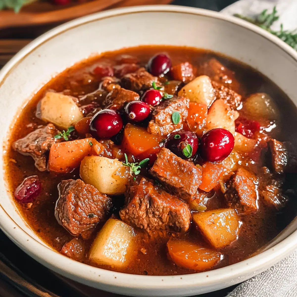 Leckereien: Preiselbeer-Apfel-Rindfleisch-Eintopf