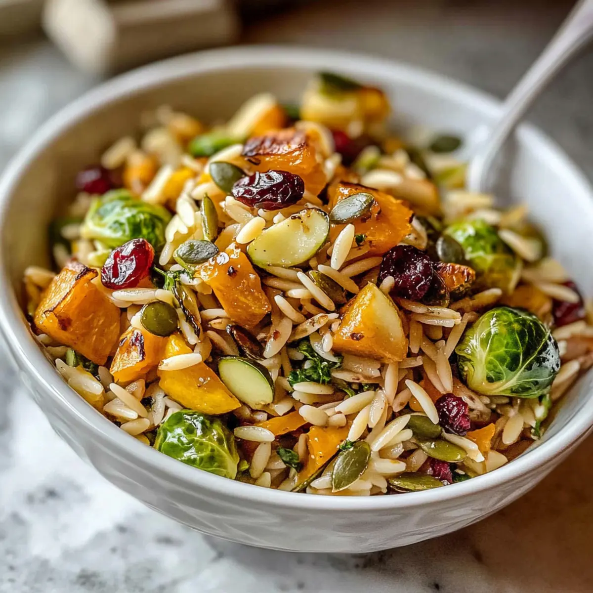 Herbsternte Orzo Salat mit köstlicher Vinaigrette