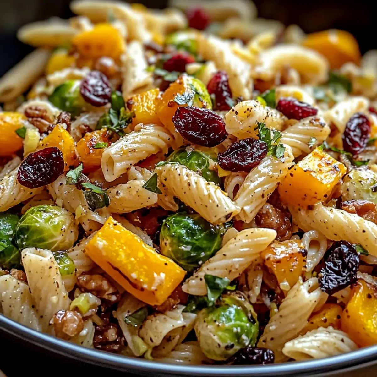 Ernte-Pasta-Salat mit Kürbis und Rosenkohl